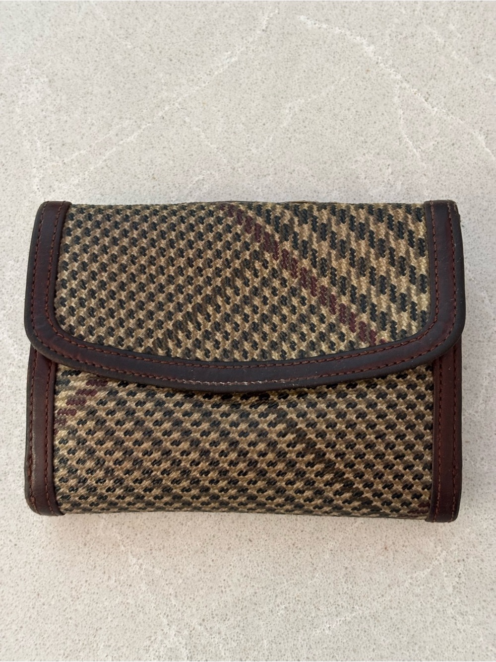 Vintage Polo Ralph Lauren Houndstooth Wallet Leather Coated Canvas Flawed